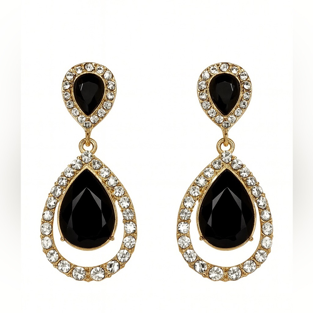 Classic  Drop Black Crystals Earrings